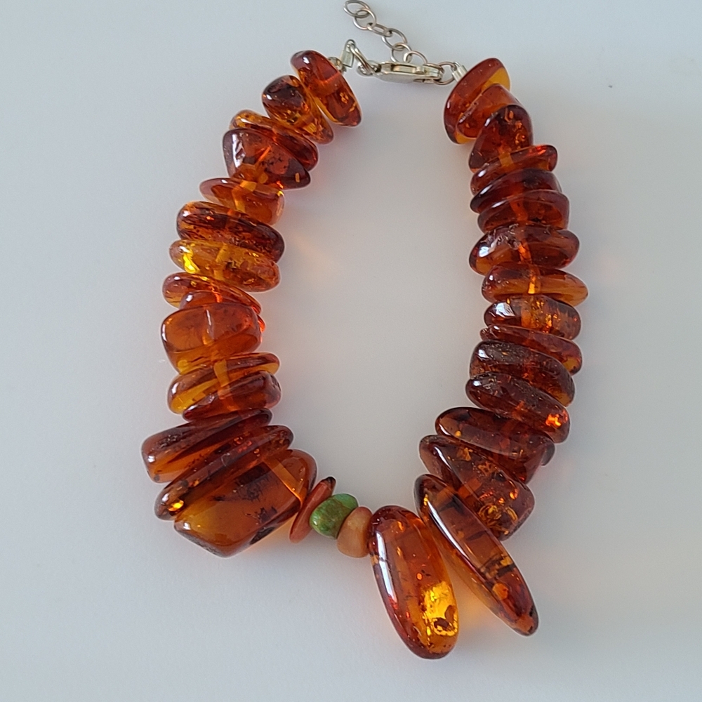 925 Amber Bracelet Turquoise Coral Big Chunks Sterling Silver Vintage Estate Vtg